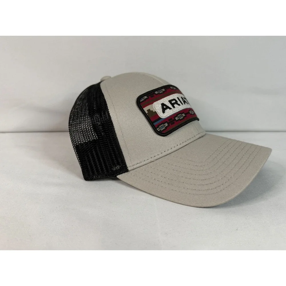 Ariat Mens Southwestern Patch Trucker Hat Tan Black Mesh Snapback Cap